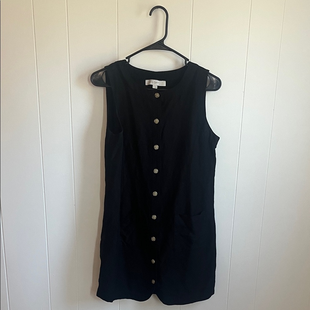 LOFT Sleeveless Black Button-Front Mini Dress